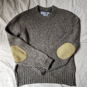 Men's Multicolor Crewneck Sweater with Tan Elbow Patches